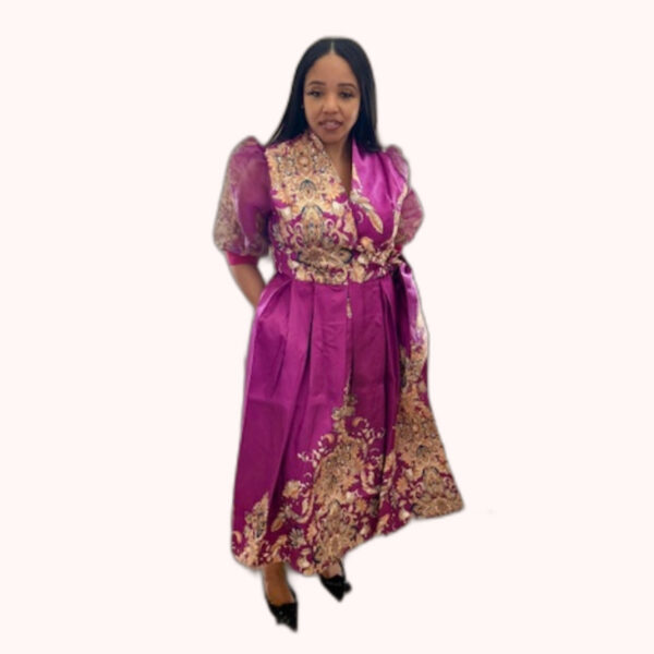 Rich lilac purple and gold rap evening  dress